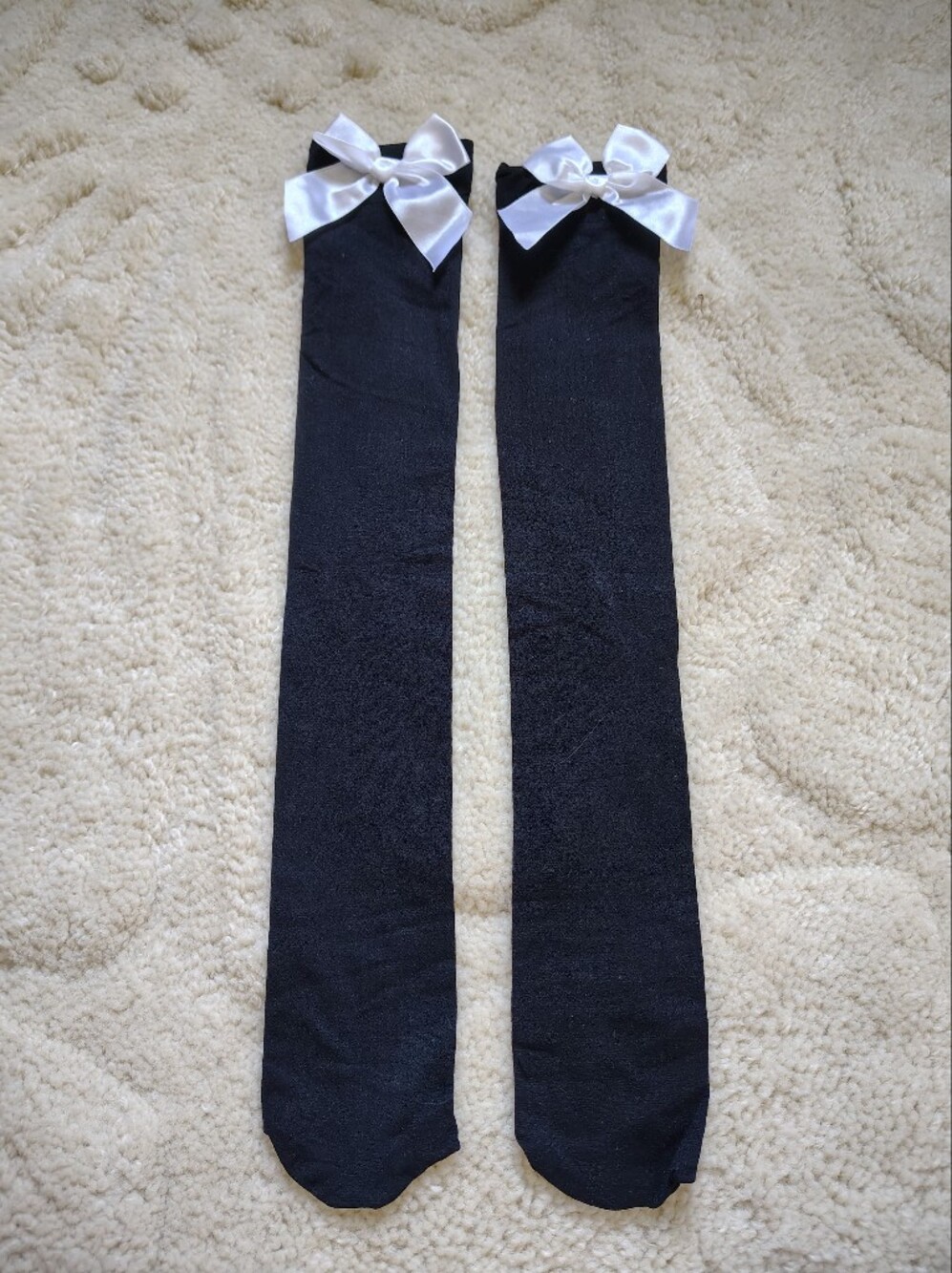 ☀️5/$25☀️ Black Nylon Stockings with White Satin Bows